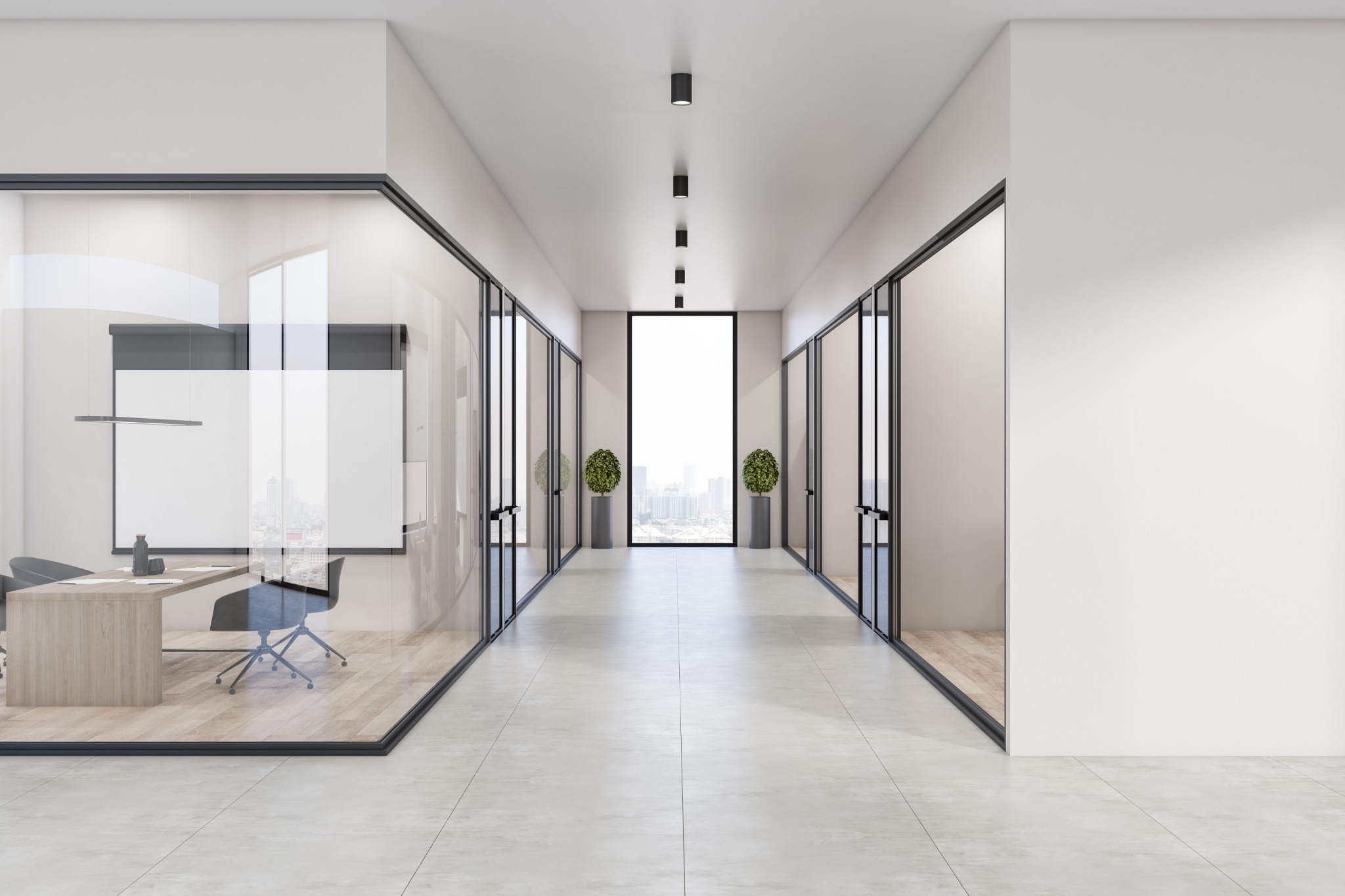 Bureaux séparés par des cloisons vitrées